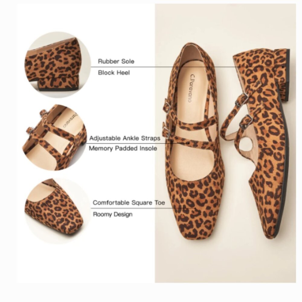 Caparros Leopard Print Mary Jane Flats - Tan/Black - Picture 5 of 16